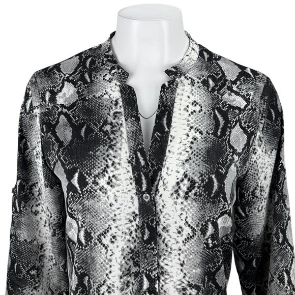 KARL LAGERFELD Paris Snake Print Button Up Blouse Shirt Sz Medium Roll Tab - Picture 2 of 5